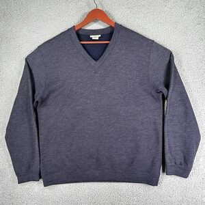 Travel Smith Mens L Wool Blend Sweater Pullover V-Neck Navy Blue Vintage USA